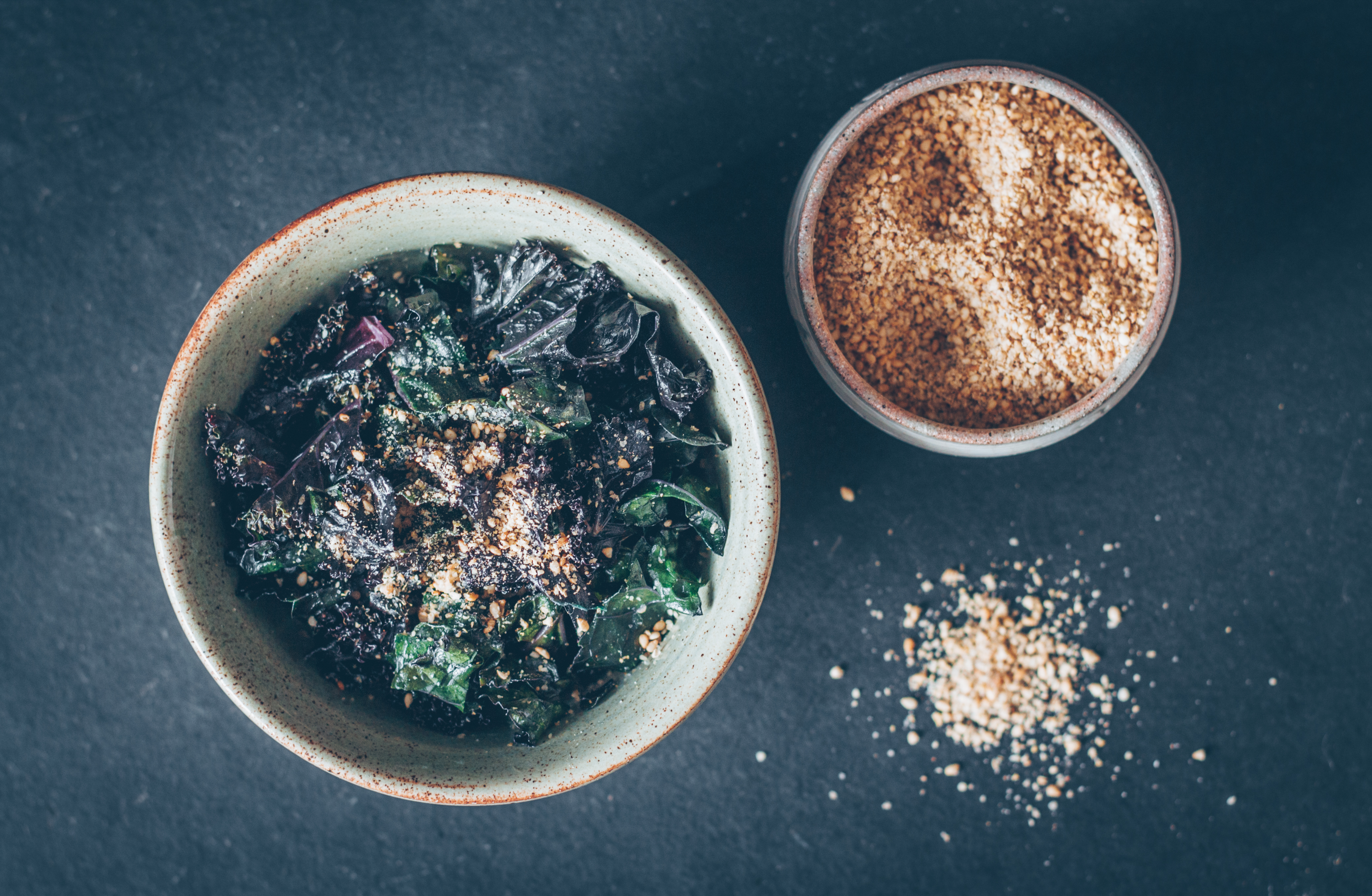 with nutritional yeast (macrobiotic sesame salt seasoning)